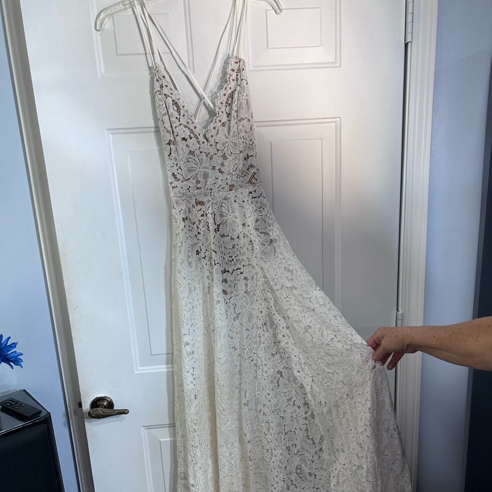 🔥NWT🔥 xxs LULU dress- long maxi- lace- with swim/bodysuit underneath .